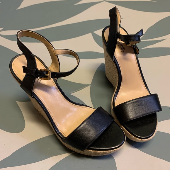 Michael Kors Shoes - Michael Kors espadrilles wedge black leather sandal